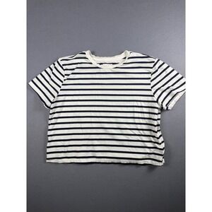 Fourth + Bay Womens Navy White Striped Short Sleeve Crewneck T-Shirt Large